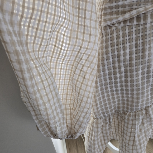 MISSGUIDED Size 6 Tall White&Cream Plaid V-Neck Dress, Wide Belt Straw Accent - Picture 11 of 12